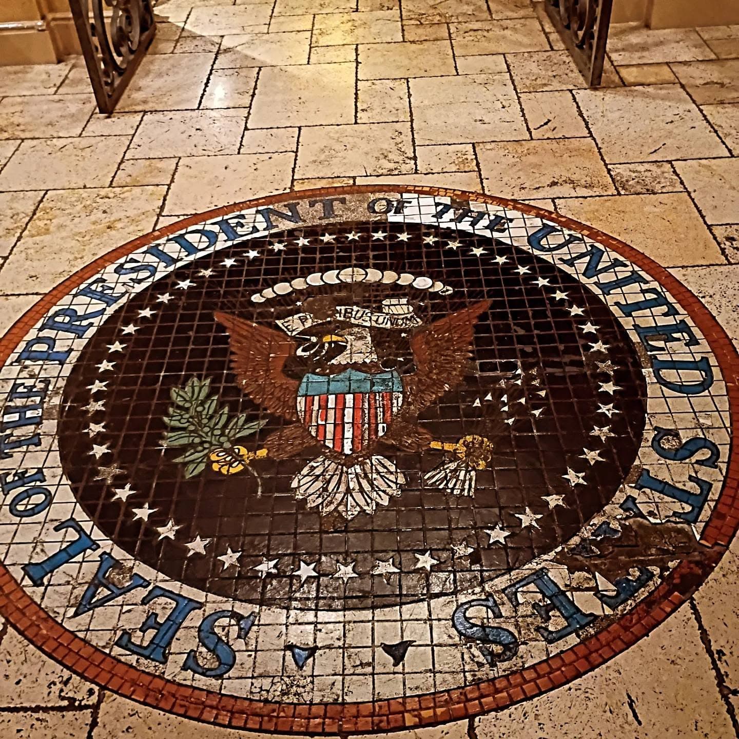 Ornate presidential eagle seal mosaic floor tile